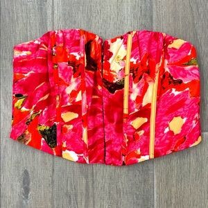 White fox bustier top. So pretty. Pink with flowers. Size Large.